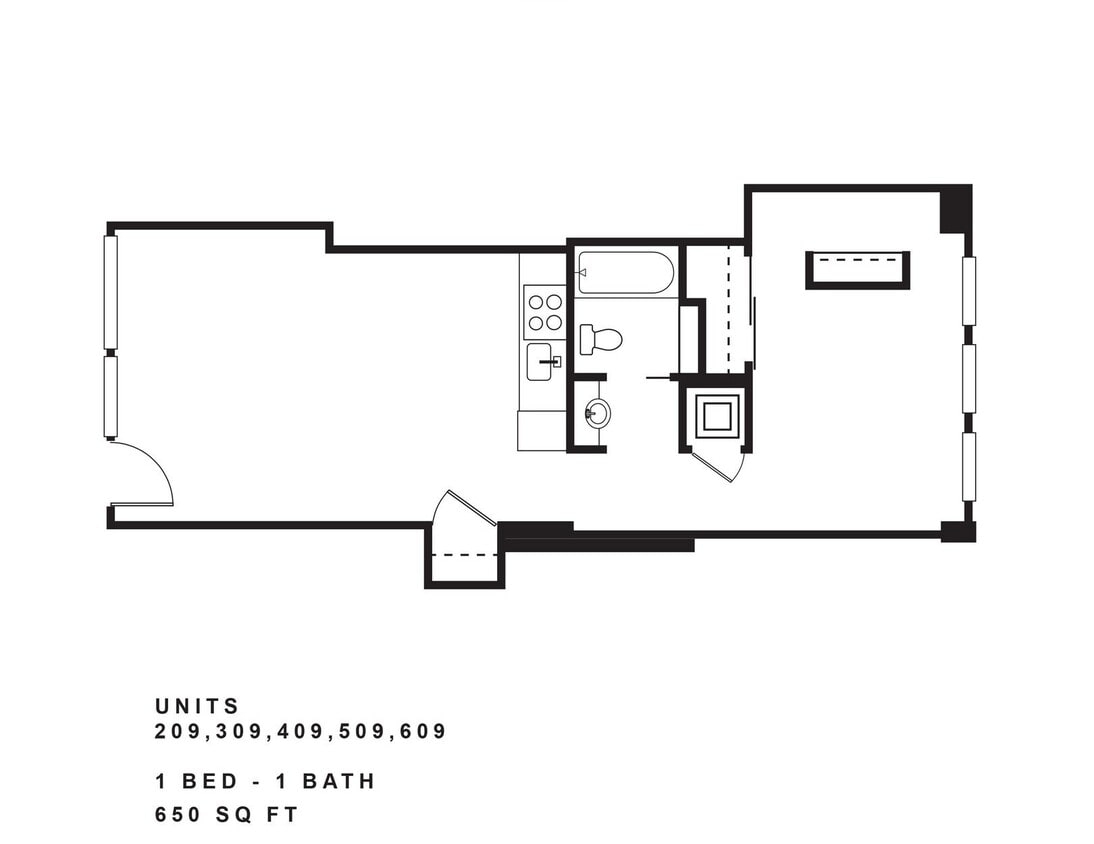 Floor Plan - 1 Bedroom, 1 Bath F