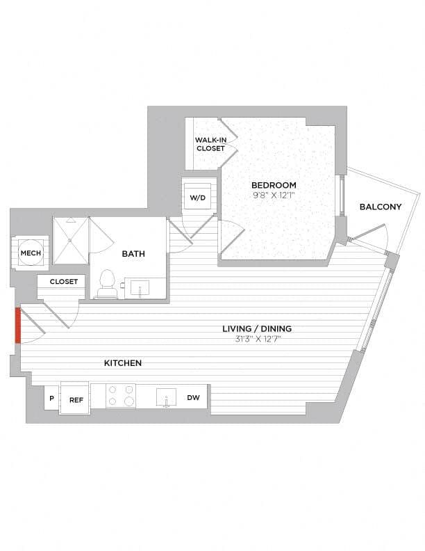 Floor Plan - 1 Bed/1 Bath-S01 East