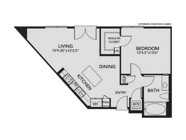 Floor Plan - A3 - 1 Bedroom, 1 Bath