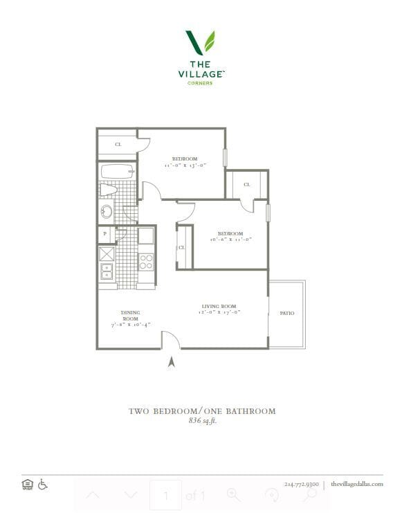 Corners 836 SF - Two Bed One Bath