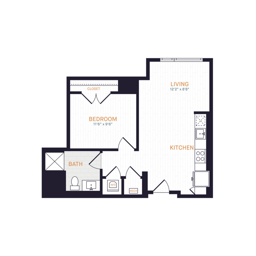 Floor Plan - J5 | 1 Bed | 1 Bath