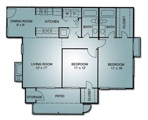 Floor Plan - 2 Bedroom, 2 Bath
