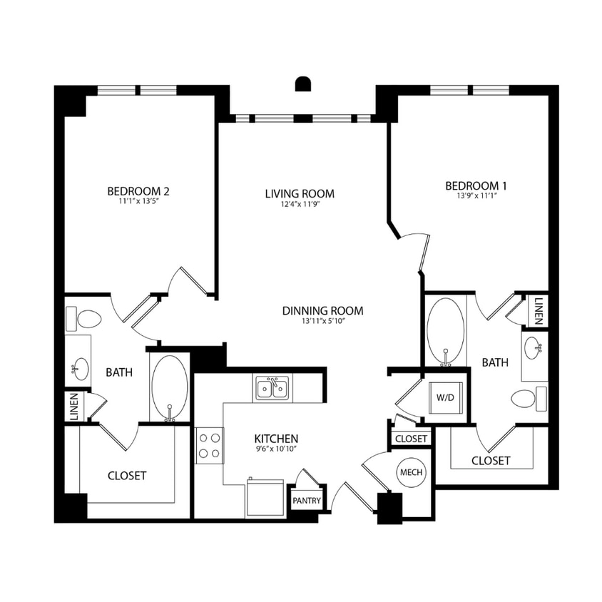 Floor Plan - 2 Bedroom, 2 Bath 1079 SF B3C