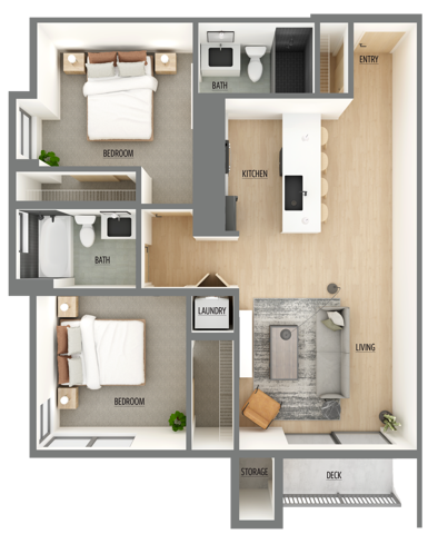 Two bedroom, two bath apartment - B2