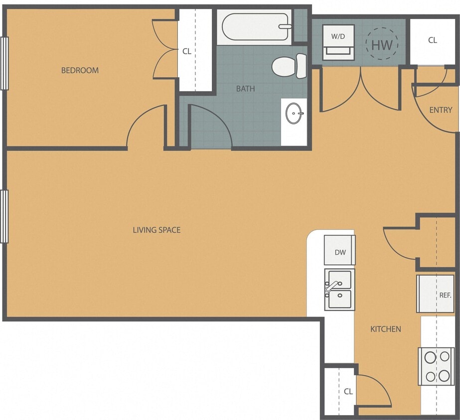 Floor Plan -  1Bedroom 1 Bath 223