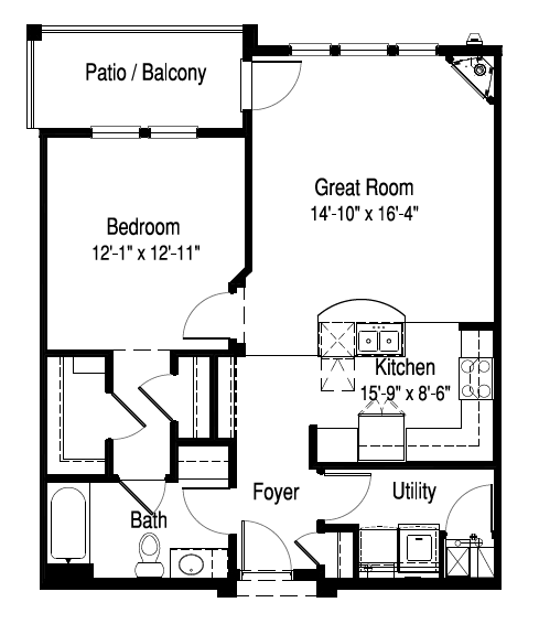 Floor Plan - 1 Bed, 1 Bath (D)