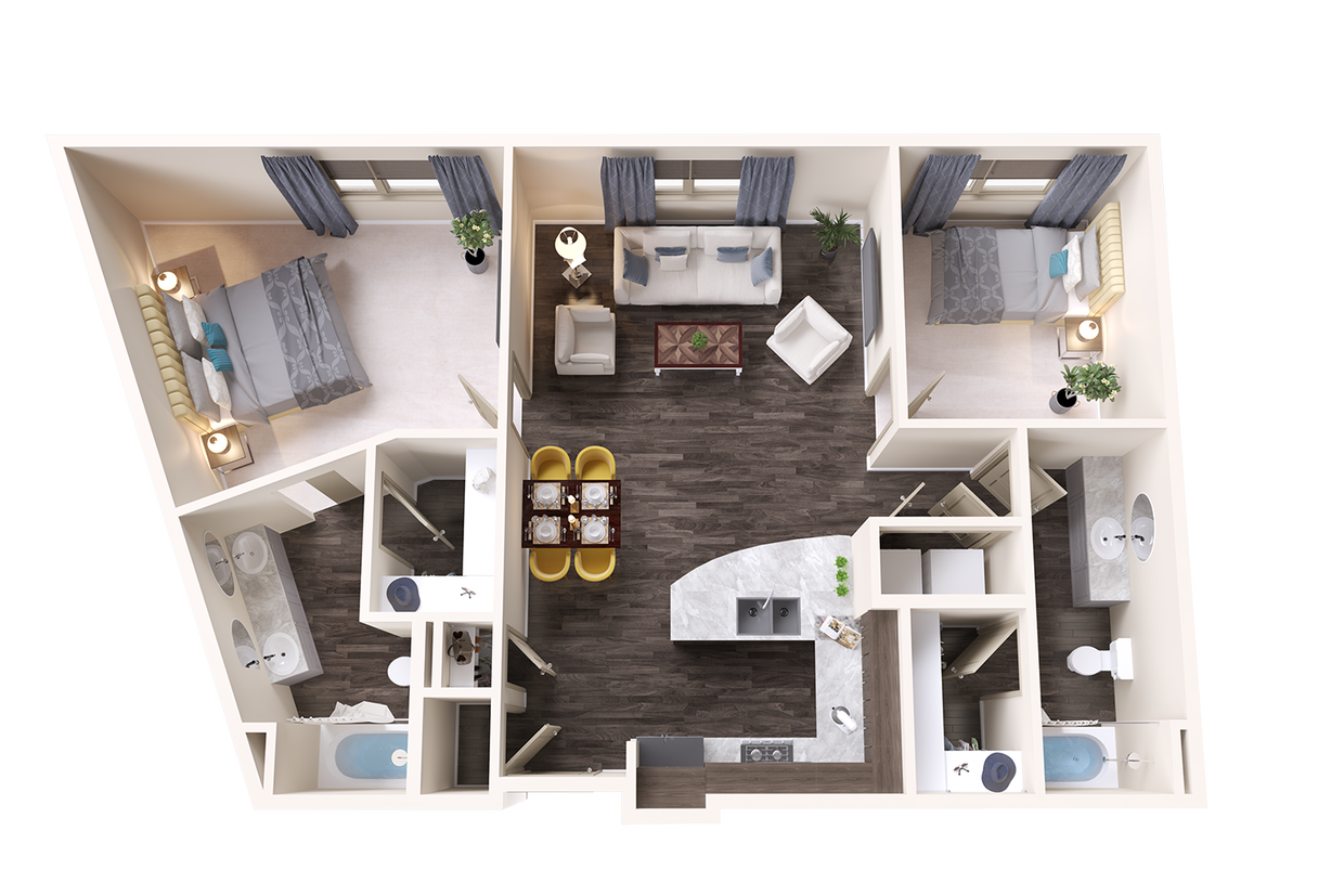 Two Bedroom Apartment with Spacious Walk-In Closets and double Vanity - Sapphire