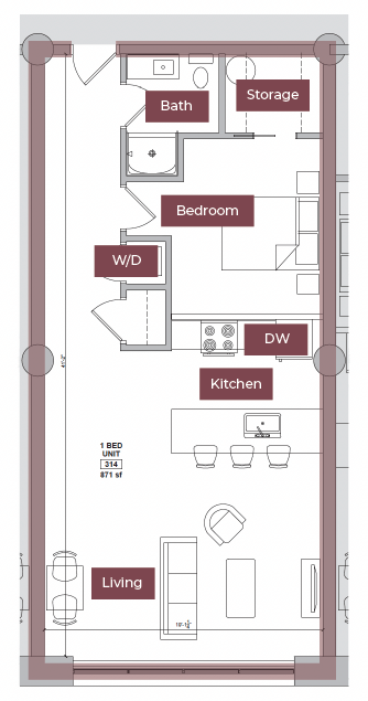 Floor Plan - 1BR Floor Plan G | Lofts South