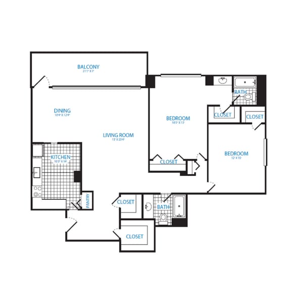 Floor Plan - 2 Bedroom, 2 Bath 1472 SF B2