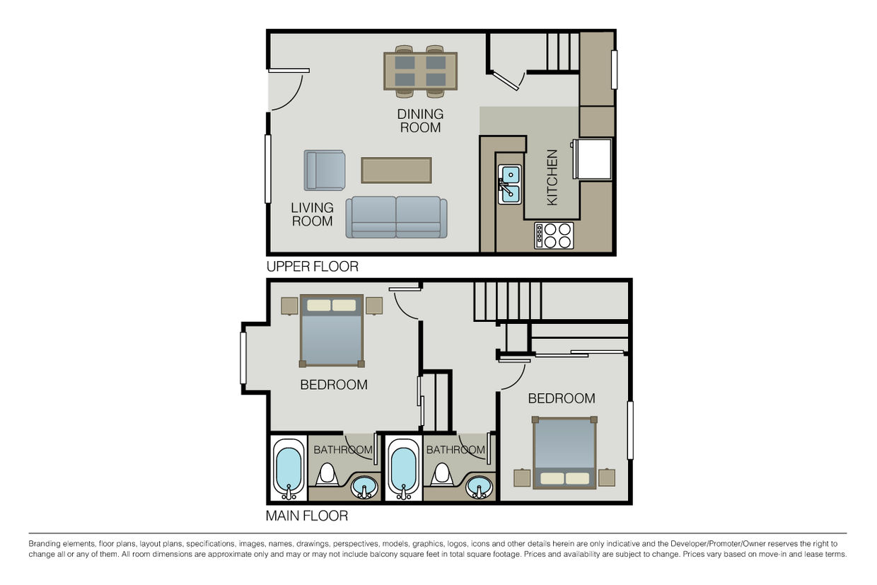 Floor Plan - 2 Bed 2 Bath (TH)