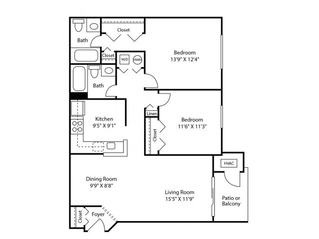 Two Bedroom Two Bath (942 SF) - Two Bedroom Two Bath (942 SF)