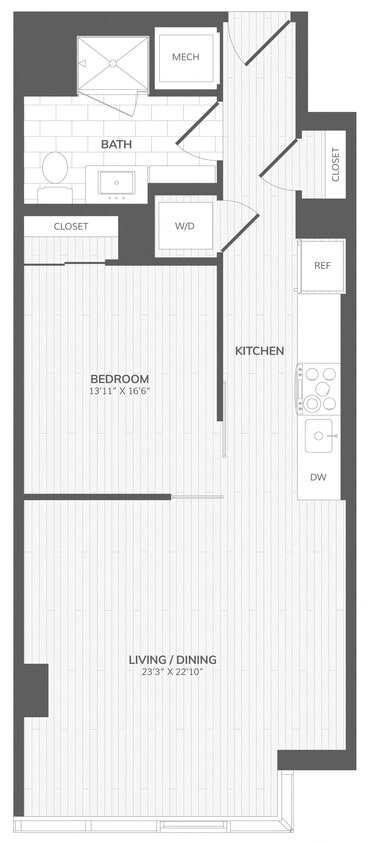 Floor Plan - 1 Bed/1 Bath B East