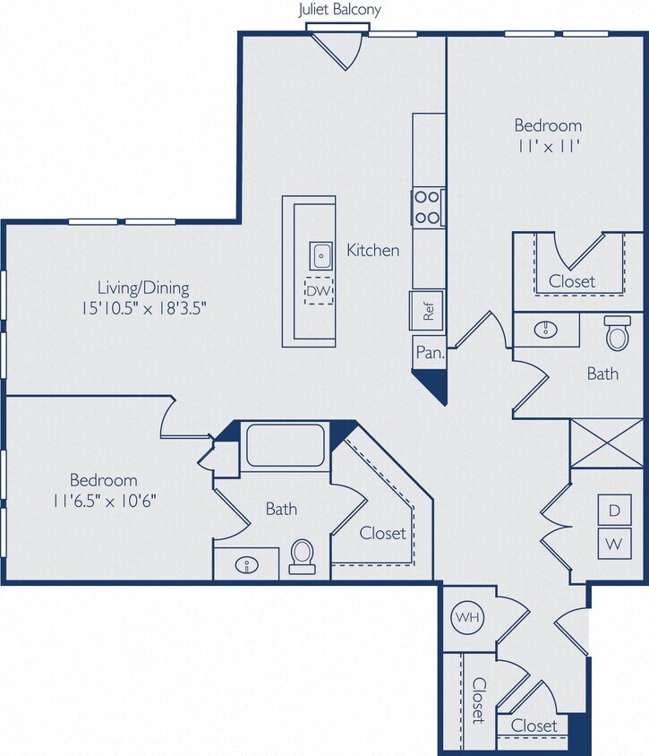 Floor Plan - 2 Bed 2 Bath B2K