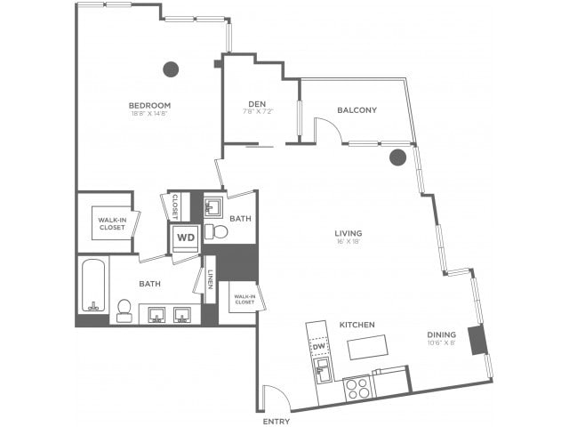 Mandarin - One Bedroom One and a Half Bath w/Den (1200 SF)