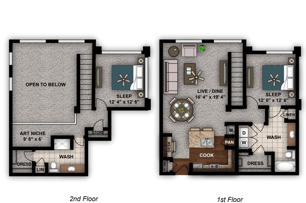 Floor Plan - Two Bedroom Loft Renovated C5r