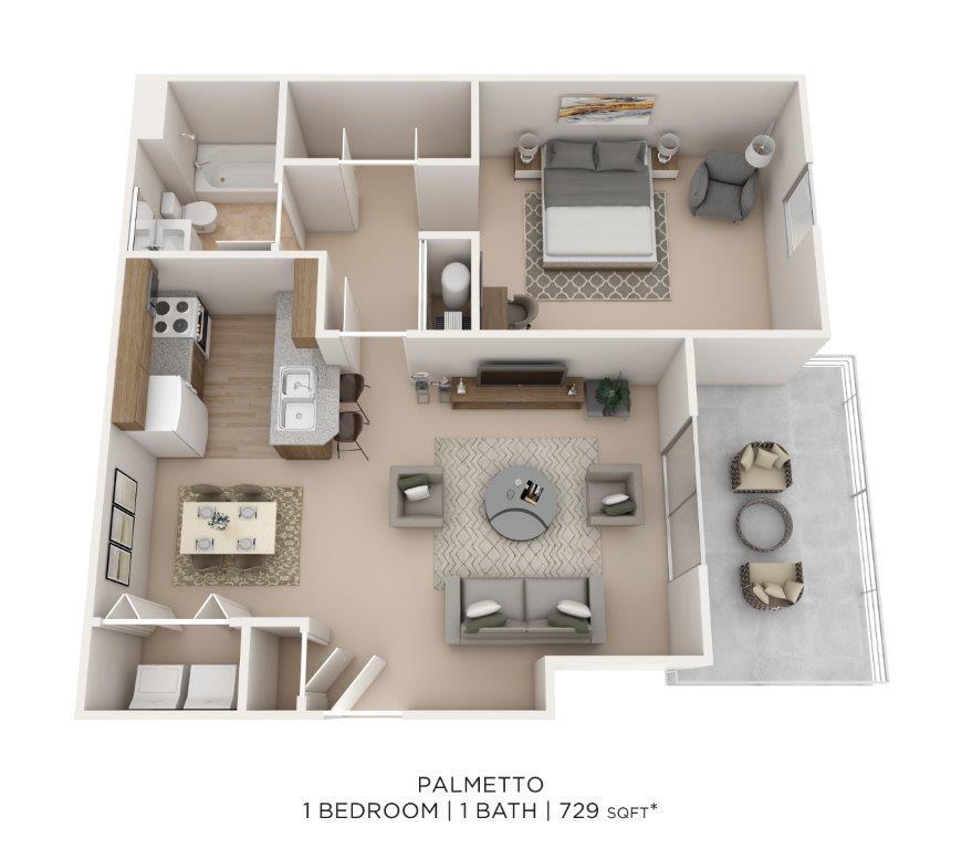 Floor Plan - One Bedroom- 729 SqFt