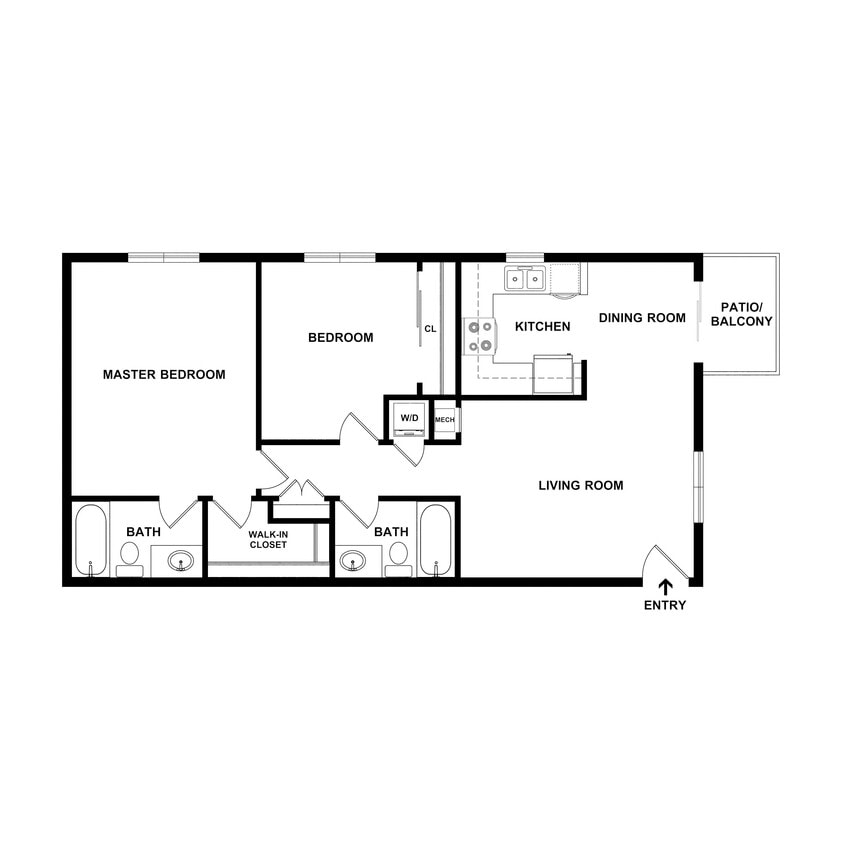 Floor Plan -  The Birch 2 Bed / 2 Bath