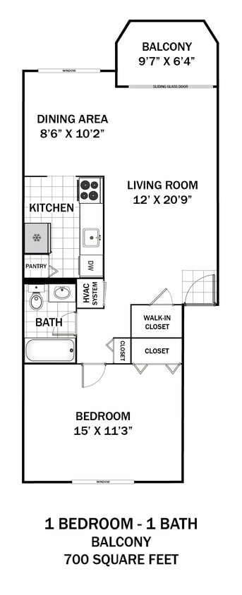 Floor Plan - 1 Bedroom Balcony