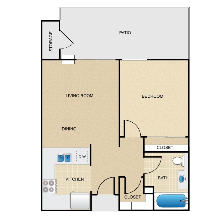 Floor Plan - 1 Bed 1 Bath