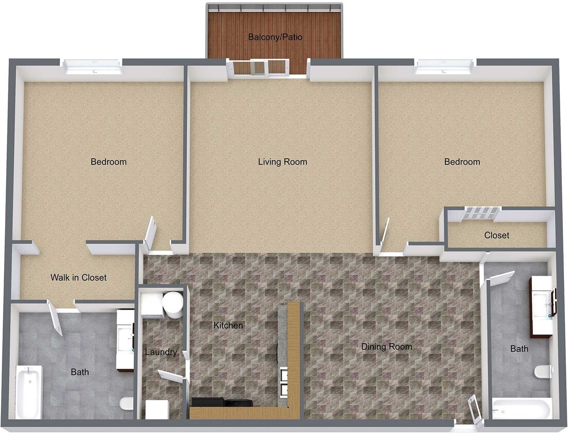 2BR, 1BA - 1044 SF - TWO BEDROOM