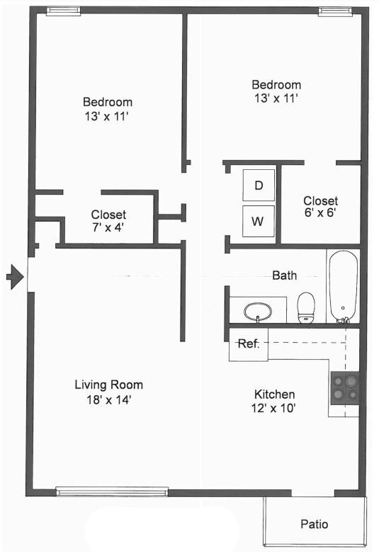 Floor Plan - 2 Bedroom 1 Bath South