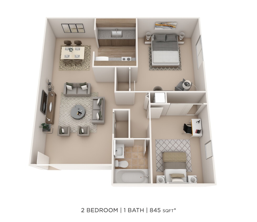 Floor Plan - Two Bedroom - 845 sqft