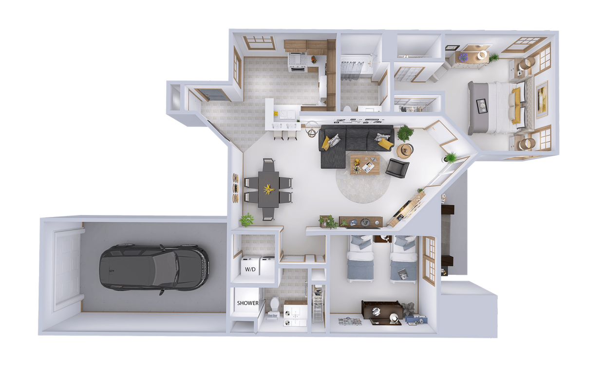 Floor Plan - 2 Bed, 2 Bath Lower (D)
