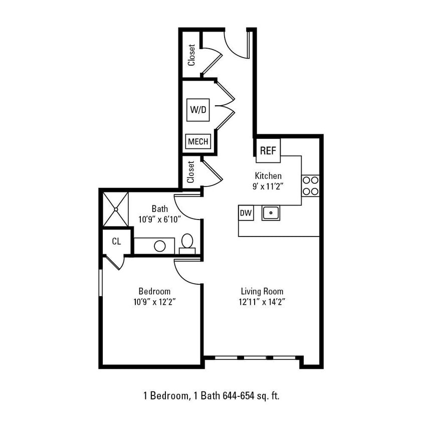 Floor Plan - 1 Bedroom 1 Bath