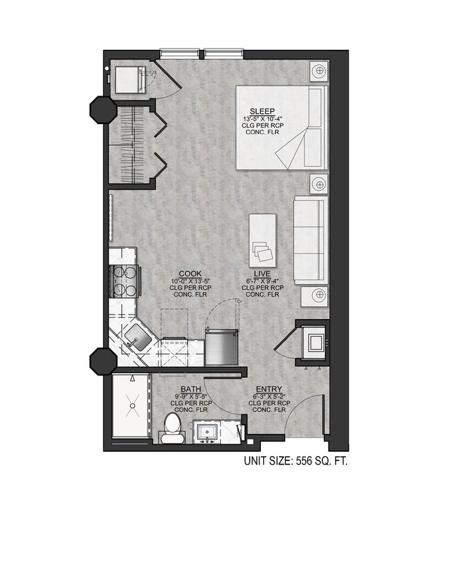 Floor Plan - S2-Studio/One bath 