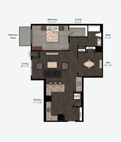 Floor Plan - Franklin Style D - – 1BR + Den