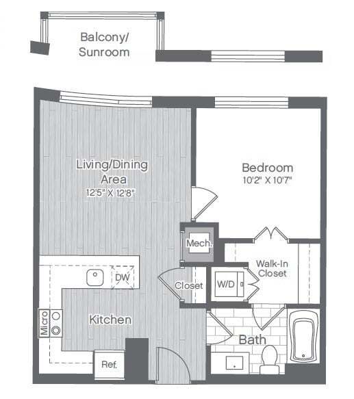 Floor Plan - 1 Bed/1 Bath-A2A