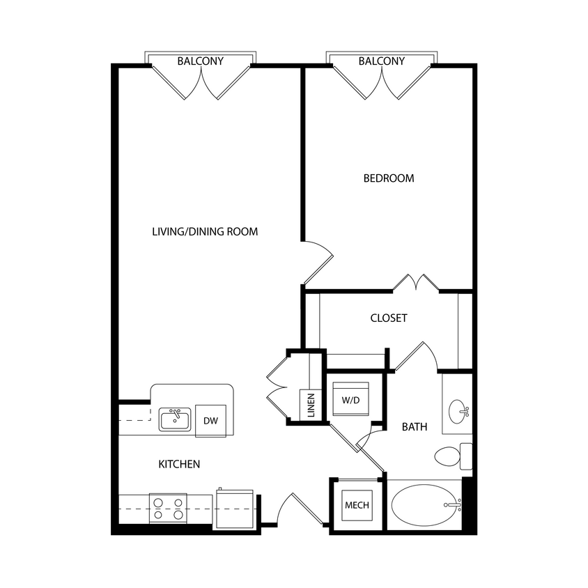 Floor Plan - 1 Bedroom, 1 Bath 766 SF A3.7