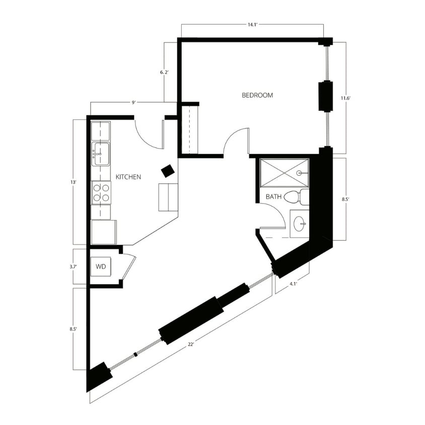 1 Bed | 1 Bath | 602-627 SQ FT - A7-LIB