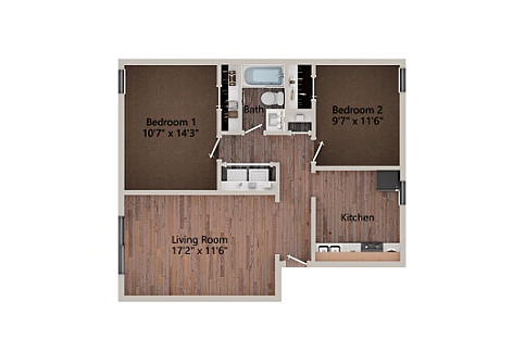 Floorplan - 2 Bed 1 Bath