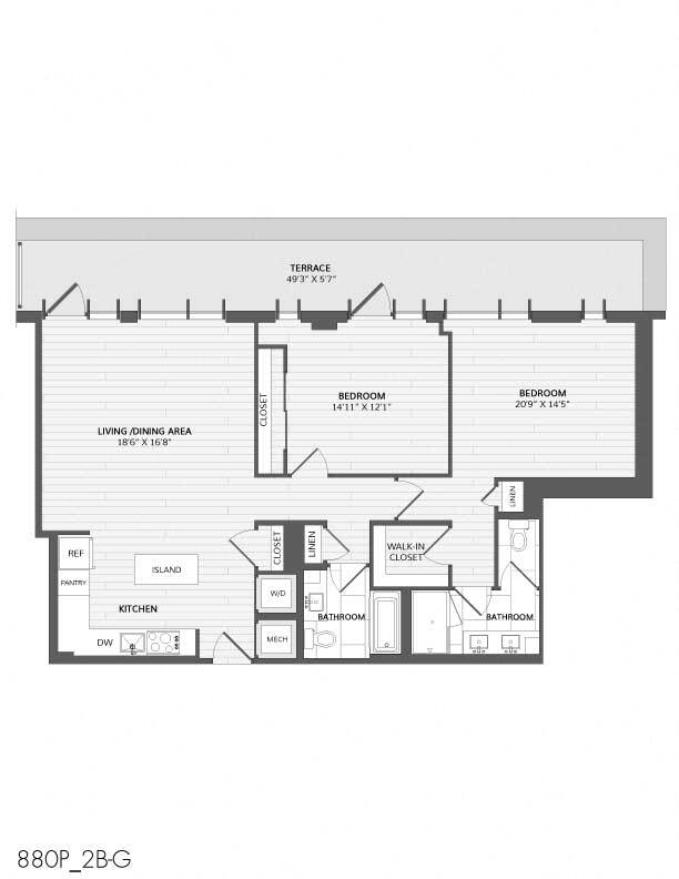 Floor Plan - 2 Bed/2 Bath-2B-G_880 P