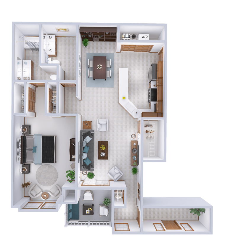 Floor Plan - 1 Bed, 1.5 Bath Lower
