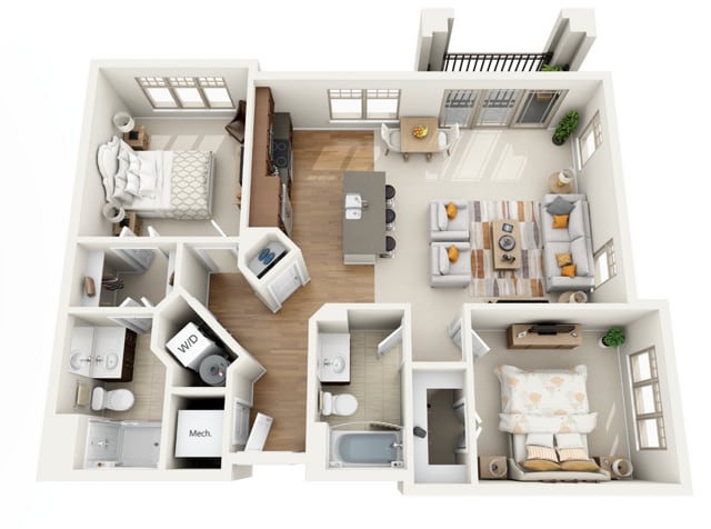 Floor Plan 2F | Wells Street Station | Apartments in Delafield, WI - 2F