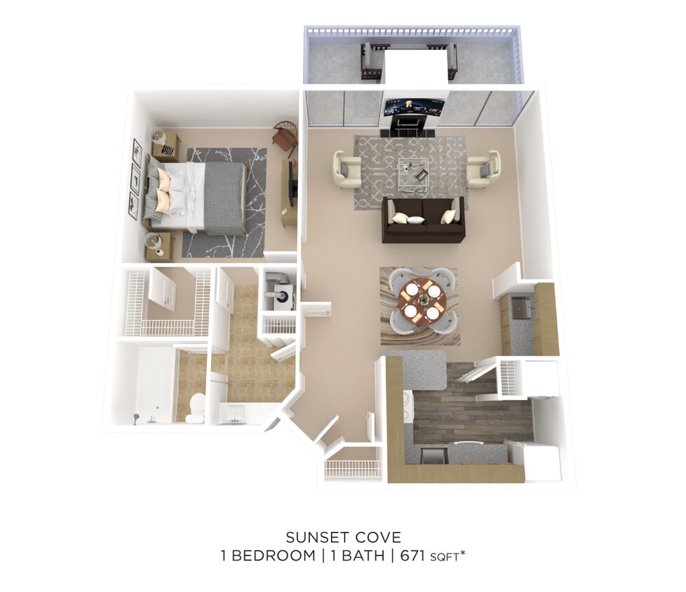 Floor Plan - One Bedroom- 671 sqft