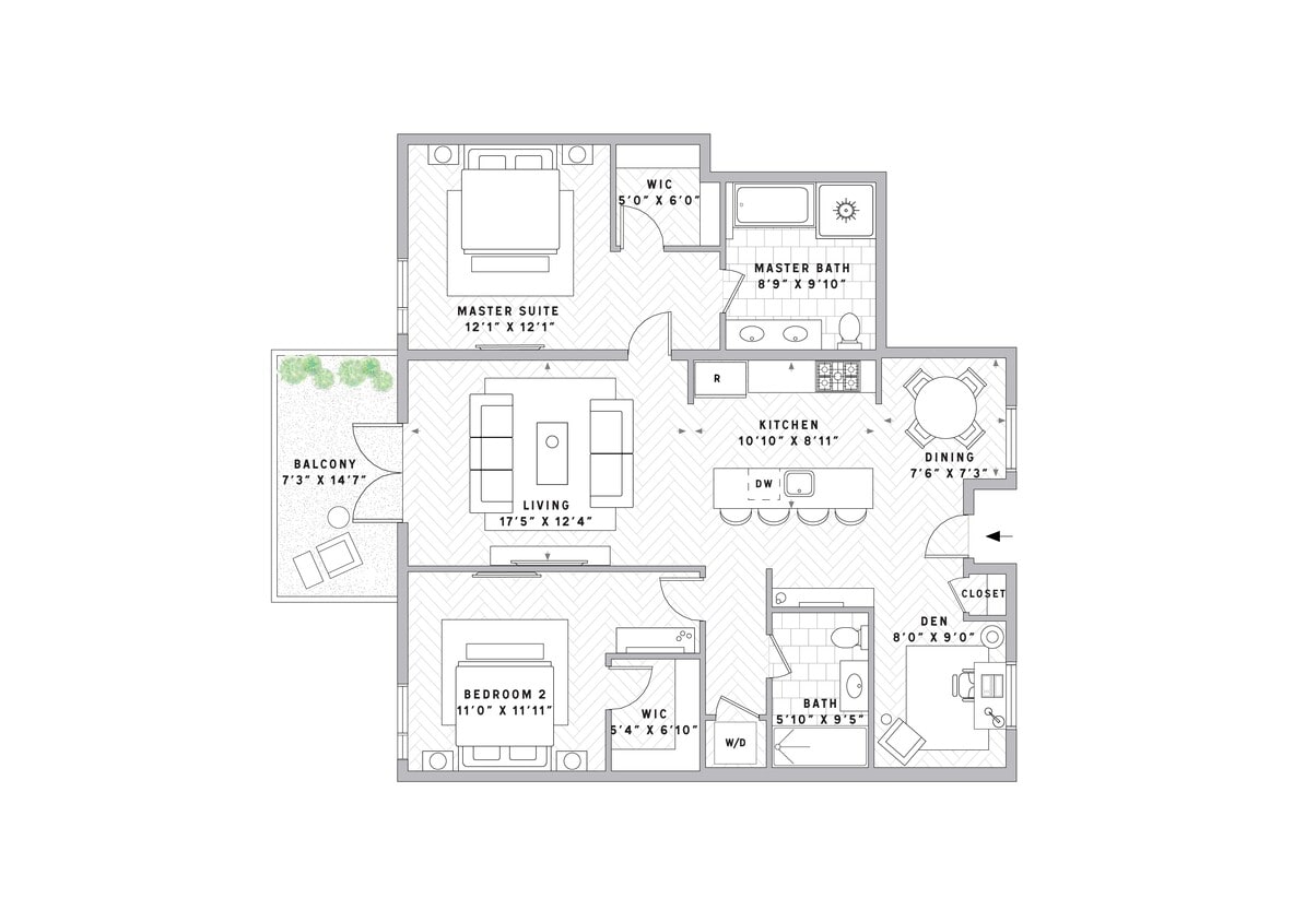 Floor Plan - B6 2 Bed + Den