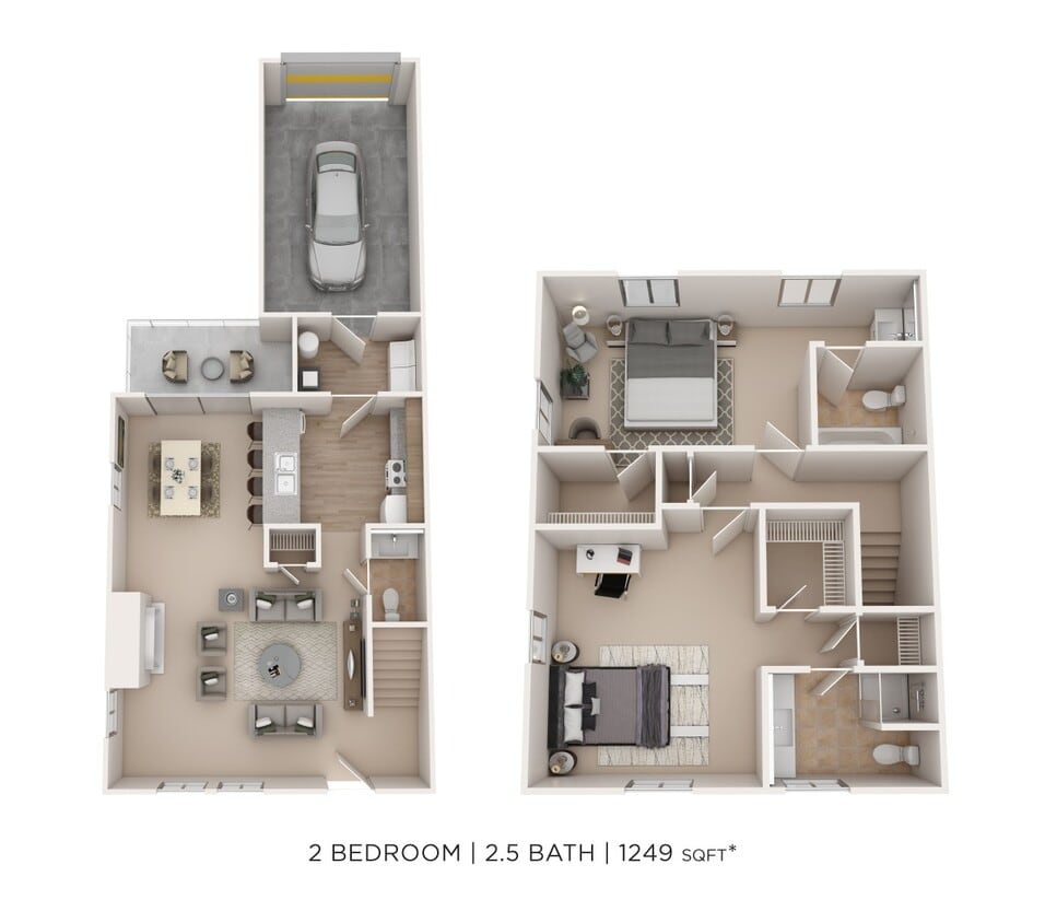 Floor Plan - Two Bedroom 2.5 Bath-1249 sqft