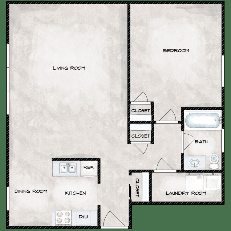 Floor Plan - 1 Bedroom Garden - Fully Remodeled