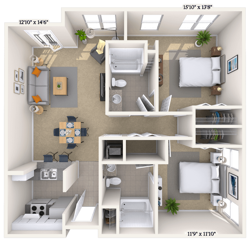 Floor Plan - Traditional 2x2 1011-1071 SF