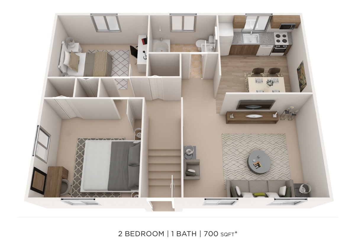 Floor Plan - Two Bedroom - 705 sqft