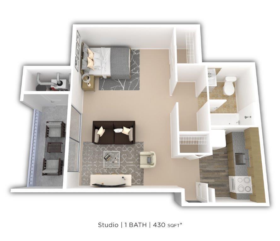 Floor Plan - Studio - 430 sqft