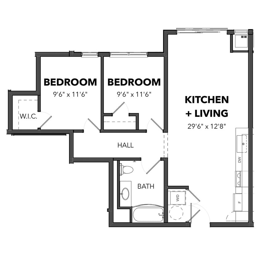 Floor Plan - The 2 Bedroom 1 (Orange)