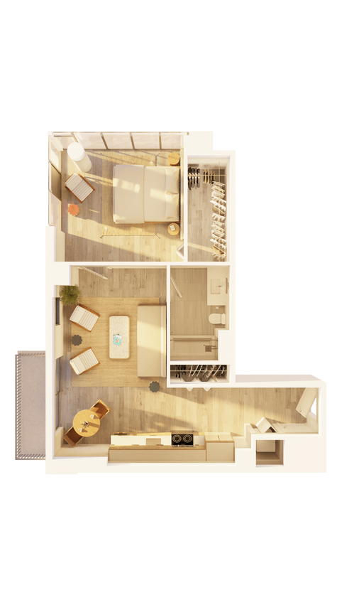 Floor Plan - West 1 BR Balcony Sunset C