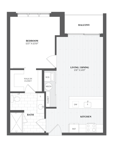 Floor Plan - 1 Bed/1 Bath-A1.1 335 Orange