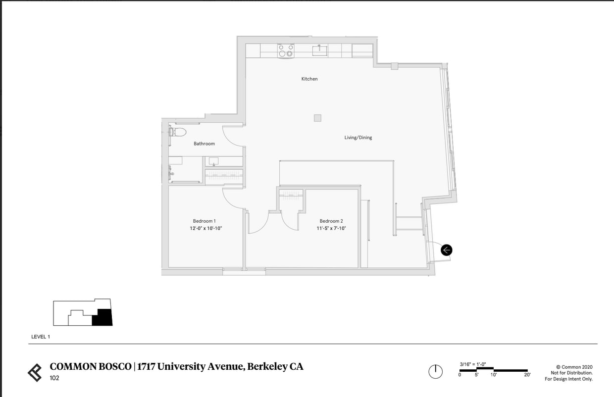 Floor Plan - 2 Bed 1 Bath - 860 sqft