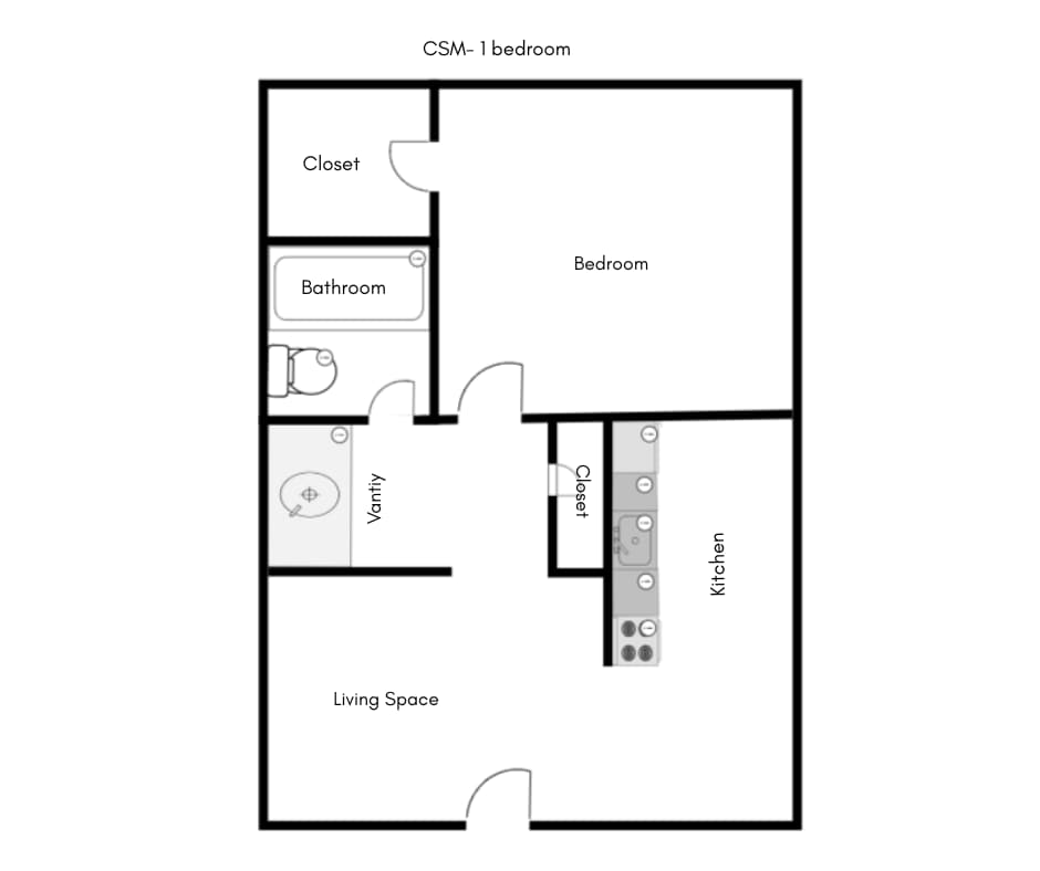 Floor Plan - 1 Bedroom 1 Bath CSM