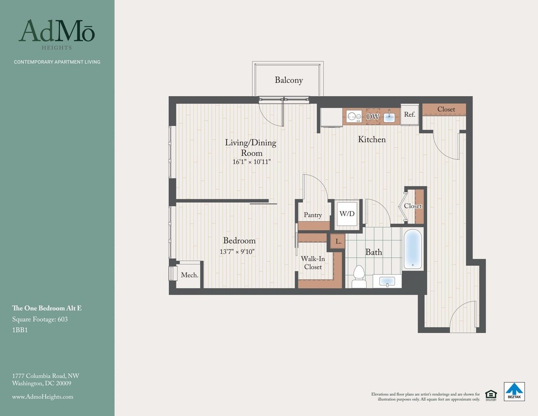 Floor Plan - The One Bedroom Alt E